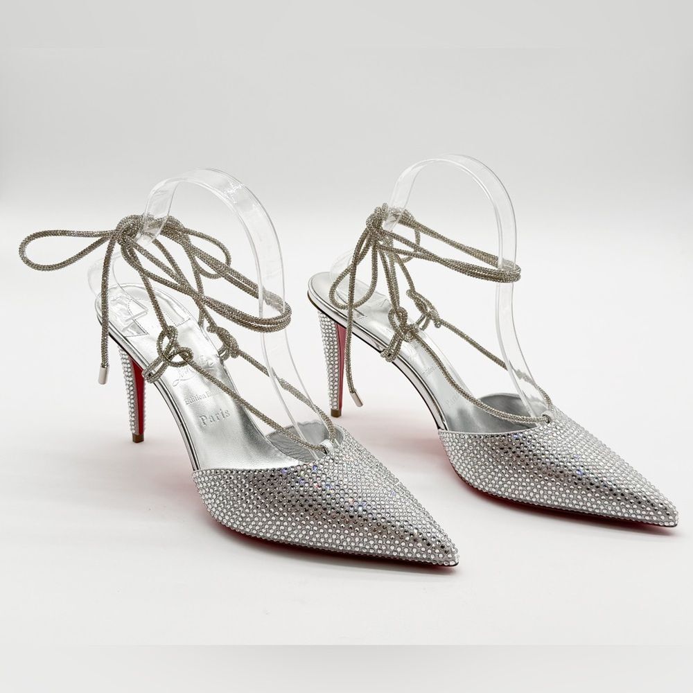 Christian Louboutin Astrid Lace Strassita 85 Pumps Embellished Silver EU 40